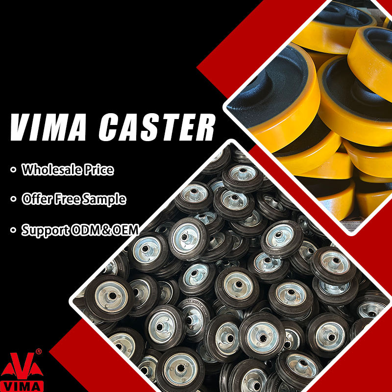 VIMA 3 4 5 Inch Fixed Caster Wheel Red PU Iron 200kg 250kg 300kg Castor Machine Wheels Medium Duty Caster for Trolley Cart