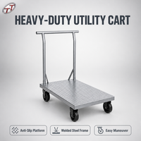 Chariot utilitaire pliable en acier inoxydable à 4 roues certifié NSF, chariot de service commercial pour cuisine, robuste, emballage plat