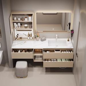 वाटरप्रूफ मिरर कैबिनेट फ्लोटिंग सिंगल सिंक बाथरूम कैबिनेट कॉम्बो आधुनिक फर्नीचर बाथरूम वैनिटी मेकअप टेबल के साथ - Product Image 5