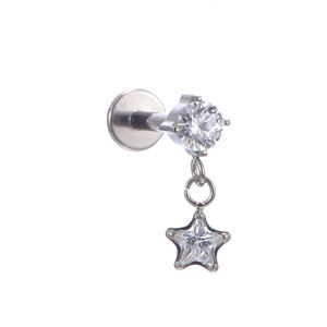Fuxuan Astm F136 Titanium Prong Set Ronde Zirkoon Met Hart Bungelende Tragus Helix Intern Schroefdraad <span class=keywords><strong>Labret</strong></span> Piercing Sieraden - Product Image 1