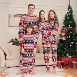 Pijamas rojos de Navidad para la familia Pijamas de punto a juego Cintura elástica Estampado transpirable Invierno Otoño Primavera Pijamas de Navidad - Product Image 3