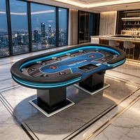 Mesa de Póker Texas Hold'em Estándar para 10 Jugadores con Luces Decorativas LED, Muebles Personalizados de Alta Calidad para Salas de Juego Interiores