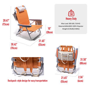 كرسي الشاطئ المحمول القابل للطي من SunnyFeel مع حجرة تبريد مثبتة، 5 زوايا قابلة للإمالة مصنوع من قماش برتقالي جذاب - Product Image 2