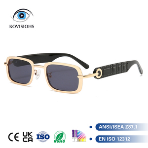 Lunettes de soleil rétro de luxe pour hommes, monture rectangulaire en métal avec branches en plastique texturé, protection UV, pour la conduite et les affaires - Product Image 1