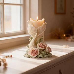 Nuevo Molde de Silicona Cilíndrico para Velas con Diseño Floral Romántico, Molde de Silicona Decorativo para Velas de Yeso con <span class=keywords><strong>Cola</strong></span> de Flor DIY - Product Image 2