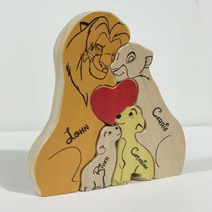 Puzzle en bois commémoratif <span class=keywords><strong>Famille</strong></span> <span class=keywords><strong>Roi</strong></span> <span class=keywords><strong>Lion</strong></span> Simba, design moderne, transfrontalier, couleur écho, ornement gravé DIY, cadeau - Product Image 1