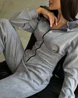Ensemble sweat à capuche zippé et pantalon de survêtement large en polyester/coton tricoté respirant et à séchage rapide, idéal pour toutes les saisons