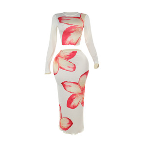 QSY Nuevo estilo Fiesta de luna de miel Moda Oversize Estampado de flores Manga larga Skimpy Dress Set <span class=keywords><strong>Mujeres</strong></span> - Product Image 5