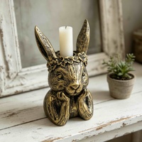 Porte-bougie en résine fait main écologique en forme de lapin, style vintage antique doré, pour bougie chauffe-plat, décoration de table de Pâques, cheminée, maison de campagne