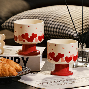 Taza de Postre con Forma de Corazón, Taza de Helado de Cerámica con Base, Taza de Pudín de Porcelana - Product Image 5