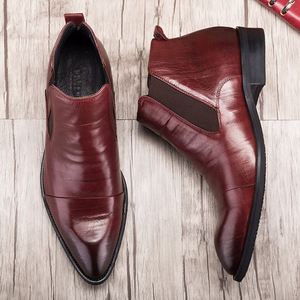 Bottes en cuir pointues tendance pour hommes, bottes mi-hautes en cuir, bottes pour hommes d'affaires - Product Image 1