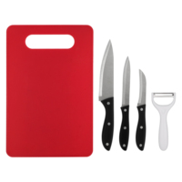 Lot de 5 couteaux de cuisine écologiques en acier inoxydable avec manches en plastique, anti-rouille, pour fruits (couteau d'office, éplucheur, couteau utilitaire, couteau de chef, planche à découper)