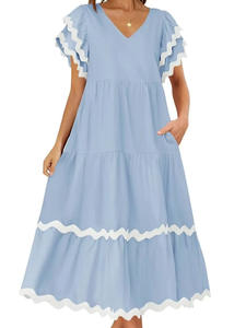 2025 été bohème élégant femmes robe courte avec sans manches plié épissé dentelle frais et Sexy robe femmes robe de mode - Product Image 3