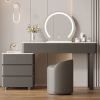 Commode flottante moderne de luxe à 5 tiroirs en bois pour chambre et hôtel, avec éclairage pour maquillage et rangement pour artistes