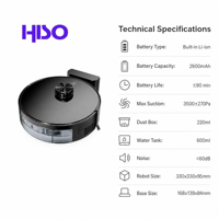 Robot Vacuum Cleaner dan Mop V8, Daya Hisap 3770Pa, Tangki Air 600ml, Baterai 2600mAh, Waktu Operasi 90 Menit, Dilengkapi Charging Base, Warna Hitam