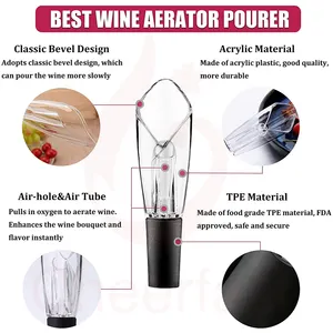 Sample Order Support Premium Acrylic Aerating Pourer Spout And Aeator Spout With Tulip Shape Black Abs Plastic Wine Pourer