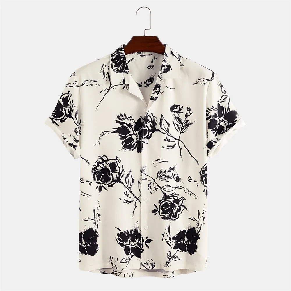 Free Shipping Fast Delivery 2023 Summer Resort Men Hawaiian Short Sleeve Floral Print Polyester Shirts