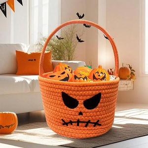 Panier de rangement en corde de coton tressé à la main, série Halloween, sac à bonbons pour enfants, sac citrouille, seau de bonbons pour Halloween - Product Image 5