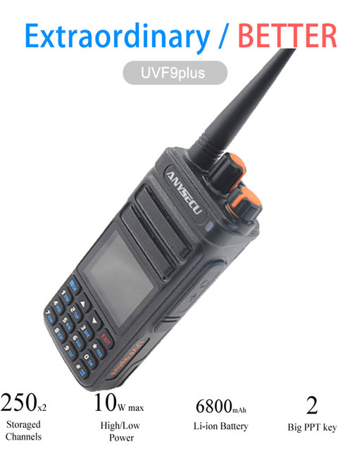 ANYSECU UV-F9 Plus 10W Dual Band VHF/UHF High Power Two-Way Radio with Frequency Counter L805
