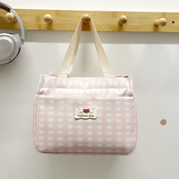 Bolso de lona a cuadros de gran capacidad, bolso de mano informal, bolso de hombro sencillo de estilo japonés y coreano para ir al trabajo, uso diario para estudiantes