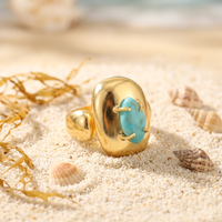Bague ajustable en laiton massif plaqué or avec pierre précieuse en turquoise Kingman naturelle, forme marquise, bijoux personnalisés en gros