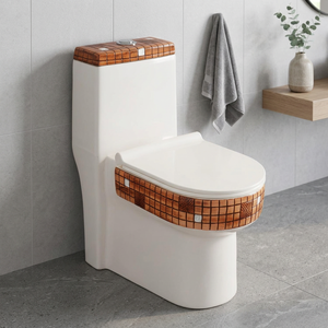 WC monobloc en céramique forme diamant noir et or, à poser au sol, avec siphon en S - Product Image 6