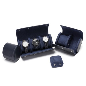 Custom Badge Portable Waterproof Travel Watch <b>Roll</b> <b>Box</b> Luxury Brown PU Leather Suede Lining Snap Button Closure - Product Image 4