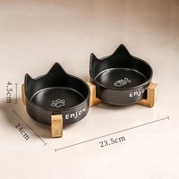 Bol en céramique pour animaux de compagnie avec support en bois anti-déversement pour nourriture et eau pour chiens et chats, petit modèle