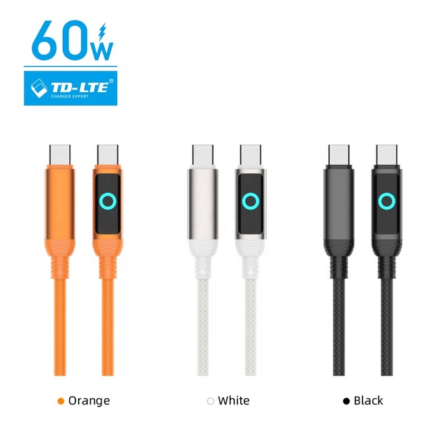 Nylon Braided USB C to USB C 60W PD Cable Fast Charging Data Sync Digital Display Type C Charger Cord for Laptop Phone