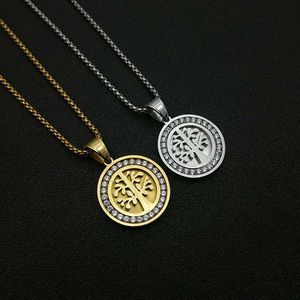 Collier pendentif arbre de vie en acier titane avec incrustation de zircon, bijoux unisexe, cadeau - Product Image 1