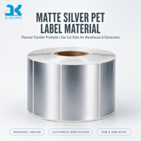 Label Roll PET Perak Matte Tahan Panas, Perekat Sendiri, Kompatibel TTR, untuk Label Barcode Logistik Gudang dan Pengemasan