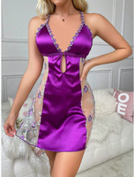 Robe de nuit en satin de polyester respirante à col en V bleu européen et américain, façonnant le corps, anti-rides, sexy, pour femmes, mariage, maison