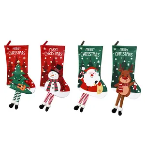 2024新设计复古圣诞装饰品礼品袋袜子丝袜带腿圣诞老人圣诞树雪人麋鹿图案