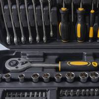 Vokex OEM 108 Pcs Perkakas Tangan Rumah Tangga Baja Karbon Tugas Berat Set Obeng Palu Kunci Tang Ratchet Soket Kotak Perkakas Keras
