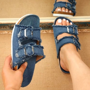 Sandalias de Tacón Inclinado para Mujer, Verano 2026, con Borde Desbastado, Doble Suela de Goma, Transpirables, Antideslizantes, Casuales, para Exteriores - Product Image 6