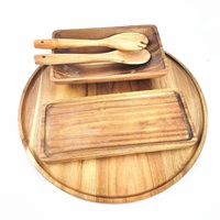 Assiette à dîner en bois d'acacia avec motif végétal, plateaux en bois faits à la main pour la nourriture et les fruits, accessoires de table écologiques