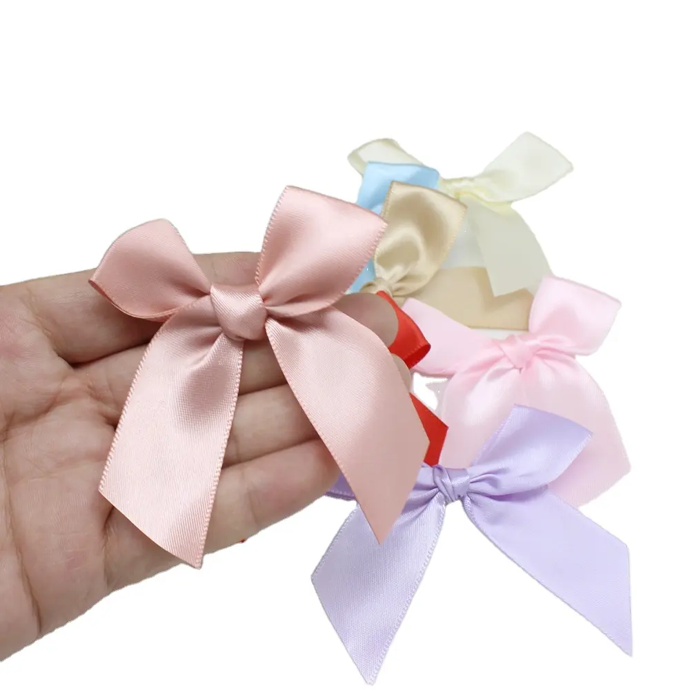 20/50PCS 85*85mm Pink Satin Ribbon Bows Decoration Bows Small Bowknot Gift Flower Wedding Bow For Craft Handwork DIY
