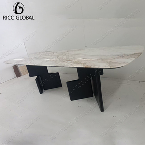 Grande table à manger pour 8 personnes en travertin beige, design rectangulaire fin, épaisseur 3 mm 5 mm, fabriquée en Malaisie, marque OEM/ODM - Product Image 4