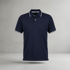 Polo de algodón azul marino para hombre, manga corta, ribete en contraste, corte regular, ropa informal - Product Image 3