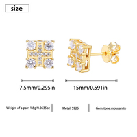 Boucles d'Oreilles Moissanite en Argent 925 Plaqué Or 18K Bijoux Durables Anti-Allergiques pour Boucles d'Oreilles