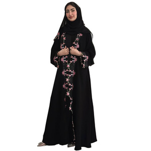 Versandfertige Bestickte Spitzenbesetzte Strickjacke Robe Kleid mit Pailletten und Schnürung Islamische Vestidos Lange Robe Jalabiya Kaftan Eid Abaya - Product Image 4
