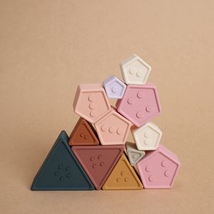 1 ensemble de jouets à empiler <span class=keywords><strong>en</strong></span> Silicone, bloc de construction sans BPA, anneau de dentition <span class=keywords><strong>en</strong></span> Silicone souple, jouets éducatifs pliants - Product Image 2