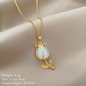 Tulipán blanco Trendy New Acero inoxidable Chapado en oro Zircon Micro-Incrustaciones Unisex Moda Personalidad Collar - Product Image 4