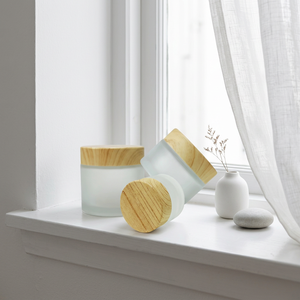 Wholesale Luxury Frosted <b>Glass</b> Cosmetic Jars with Natural Bamboo Lids Eco-friendly Skincare <b>Packaging</b> Pots for Face Cream&Mask - Product Image 5