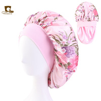 Topi Perawatan Kecantikan Berbahan Satin Bermotif Bunga Dua Lapis Gaya Eropa-Amerika untuk Semua Musim bagi Wanita dengan Kerontokan Rambut