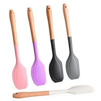 Spatule octogonale en silicone avec manche en bois pour le commerce transfrontalier ; Spatule mélangeuse à beurre polyvalente ; Lame à étaler la crème pour gâteaux