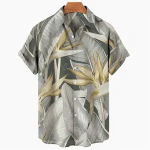Camisa havaiana de praia para homens de manga curta com estampa digital de botão para fornecedor profissional OEM / ODM