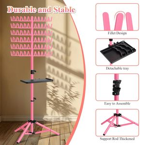 Support de rangement extensible sur pied pour tresses et perruques avec plateau, 6 niveaux, rose, noir, blanc, pour soins personnels - Product Image 3