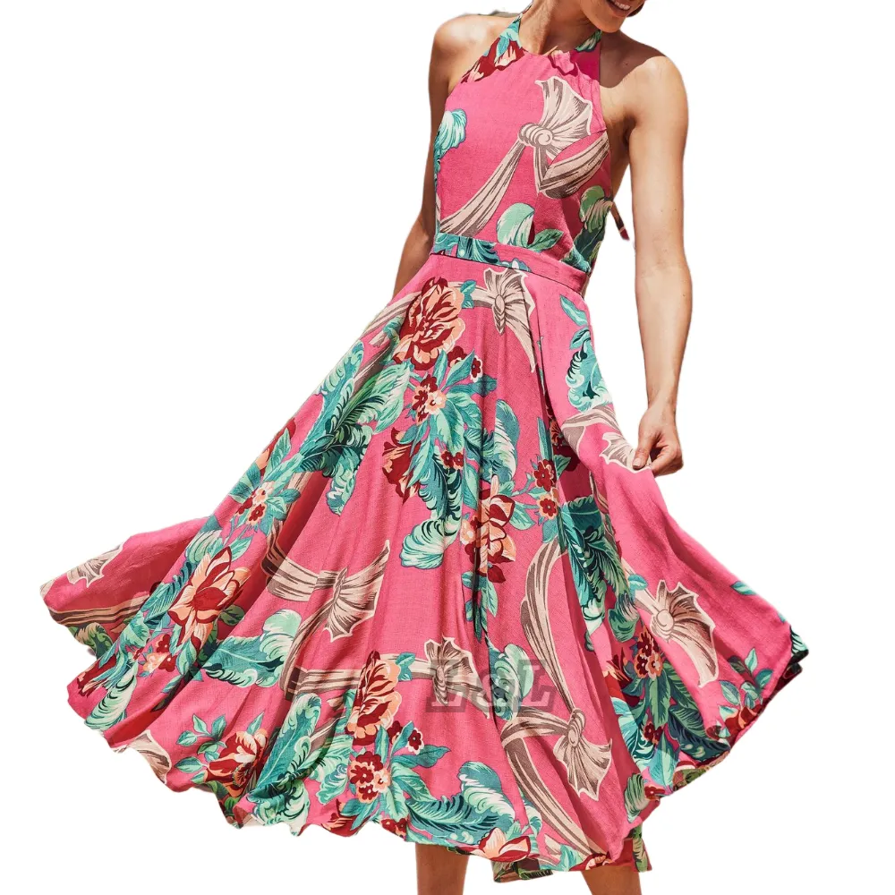 Lingda Fashion 100% Viscose Flora Printing Women Cute Dress