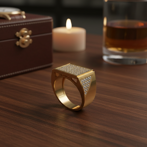 Bague de fiançailles élégante et stylée en or jaune avec diamant véritable taille brillant rond serti à griffes pour homme de Sheetal Diamonds Ltd - Product Image 3